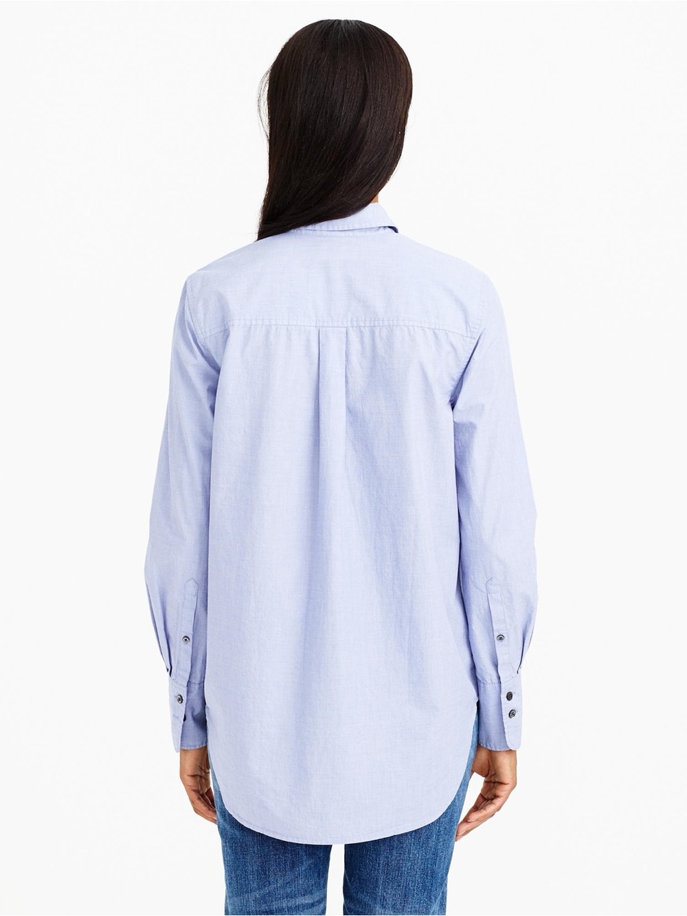 J.Crew Sequin Side Stripe Boyfriend Button-Up Shirt Blue Gold Cotton Oversized 8 - Picture 14 of 15